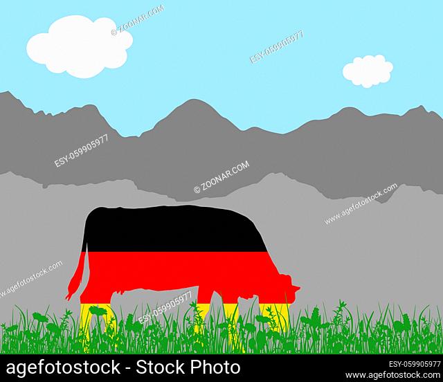 Kuh Alm und Deutschlandfahne - Cow alp and german flag