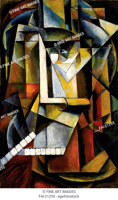 Abstract Cubist Composition. Klyun, Ivan Vassilyevich (1873-1942). Oil on canvas. Russian avant-garde. Russia. Private Collection. 96, 5x61