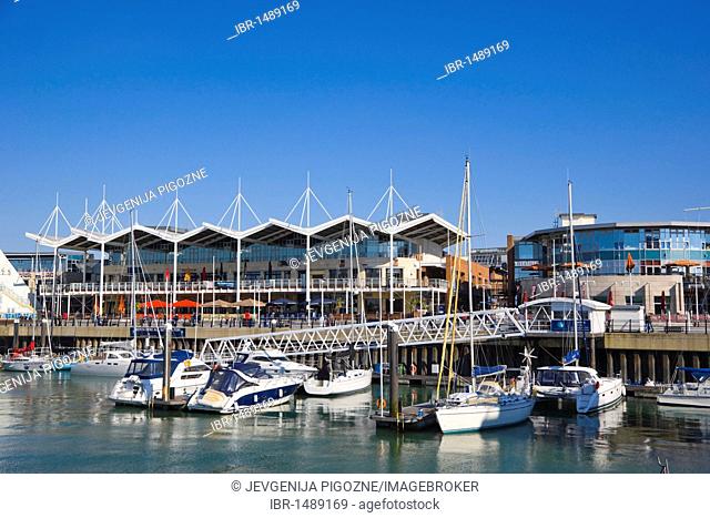 The Waterfront and Gunwharf marina, Gunwharf Quays, Portsmouth, Hampshire, England, United Kingdom, Europe