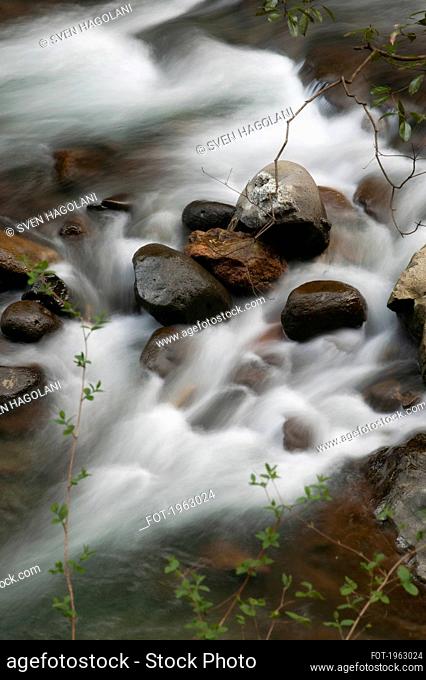 Beautiful waterfall rushing among rocks