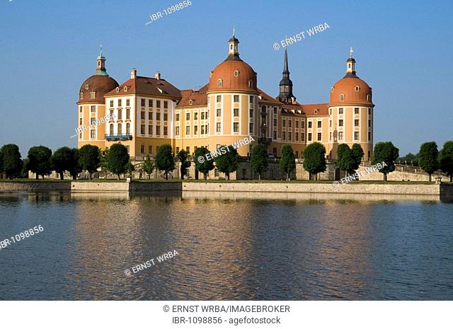 Castle lake, moated castle Schloss Moritzburg near Dresden, Saxony, Germany