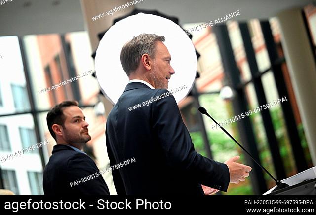 15 May 2023, Berlin: Christian Lindner (l), FDP federal chairman, and Thore Schäck, FDP top candidate for the Bremen parliamentary elections