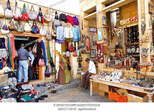 A shop of traditional Rajasthani items in Jaisalmer Fort, Jaisalmer, Rajasthan, India