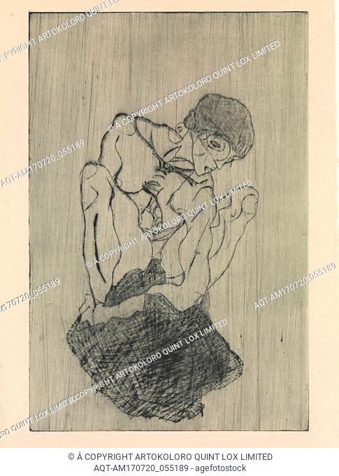Sorrow, 1914, Drypoint, plate: 18-3/4 x 12-1/2 inches (47.7 x 32 cm), Prints, Egon Schiele (Austrian, Tulln 1890â€“1918 Vienna)