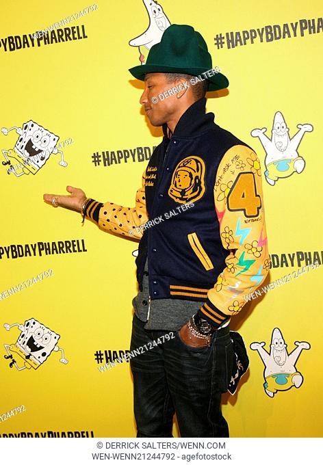 Pharrell Williams celebrates his 41st birthday with a Spongebob Squarepants themed party at Bikini Bottom, Cipriani Wall Street Featuring: Pharrell Williams...