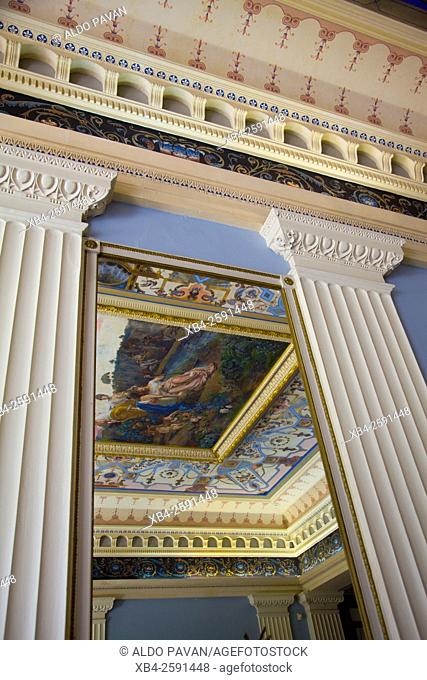 Painting at the ceiling of the main entrance of the Achilleion, created by Italian painter Vincenzo Galloppi, Achilleion, Corfu island, Greece