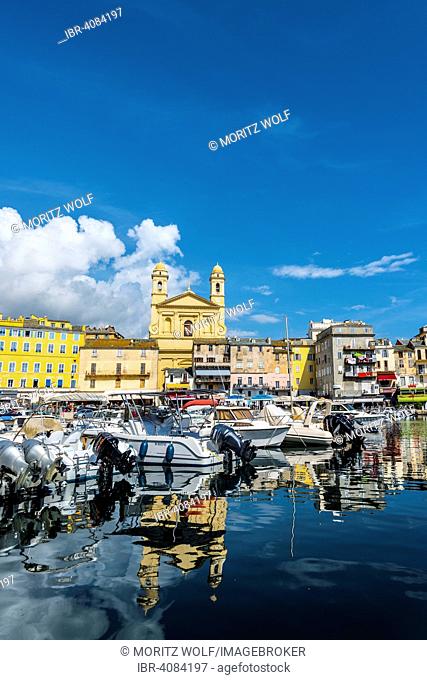 Old town and old harbor with the church of Saint-Jean-Baptiste, Bastia, Corsica, France