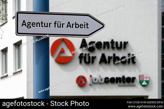 06 May 2021, Saxony-Anhalt, Sangerhausen: The logo of the employment agency can be seen on the building complex of the authority in Sangerhausen