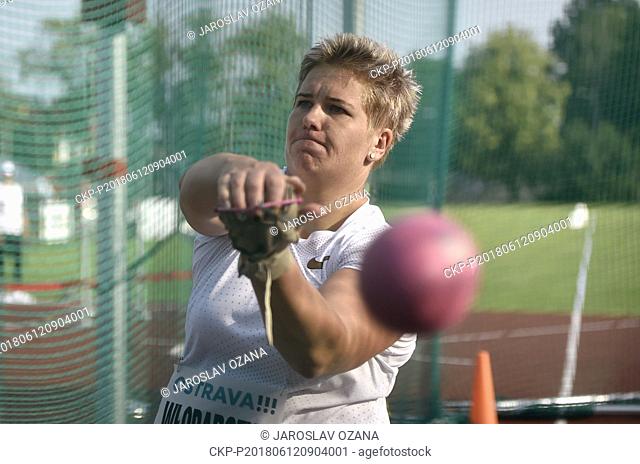 Anita Wlodarczyk of Poland makes an attempt in the women's hammer throw competition at the Golden Spike, an IAAF World Challenge athletic meeting, in Ostrava