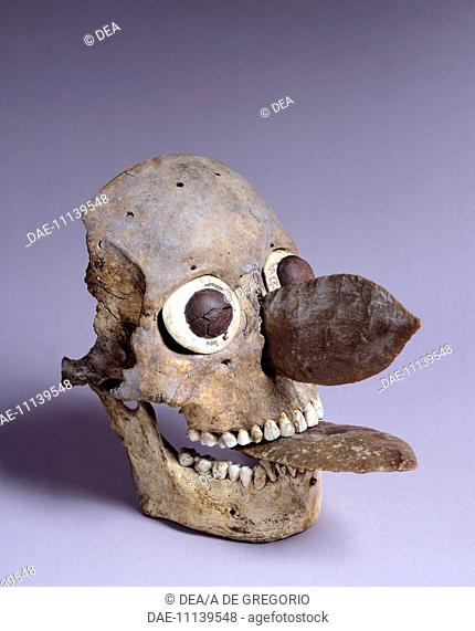 Skull mask from Tempio Mayor in Tenochtitlan, Mexico. Aztec Civilization, 15th Century.  Mexico City, Museo Nacional De Antropología (Anthropology Museum)