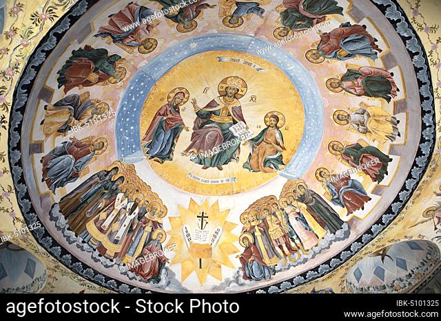 Ceiling painting in the Batschkowo Monastery, Bulgarian National Shrine in the Rhodope Mountains, Plovdiv Province, Bulgaria, Europe