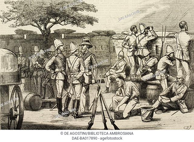 In laager at Greytown, awaiting the Zulu impi, Anglo-Zulu war, illustration from the magazine The Graphic, volume XIX, no 491, April 26, 1879