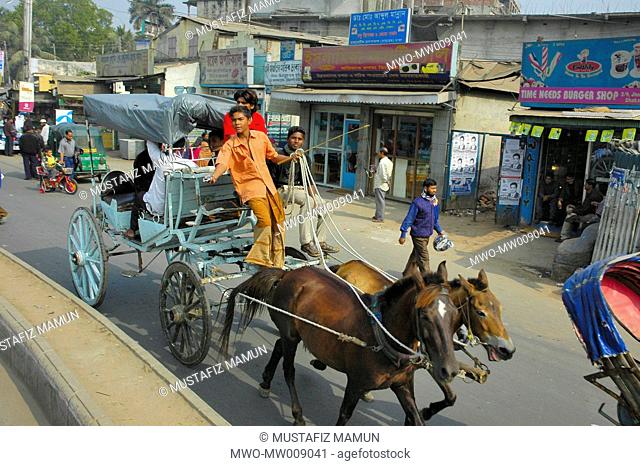 A horse carriage in Dhaka city, also known as a tomtom in Bangladesh Dhaka, Bangladesh January 6, 2007