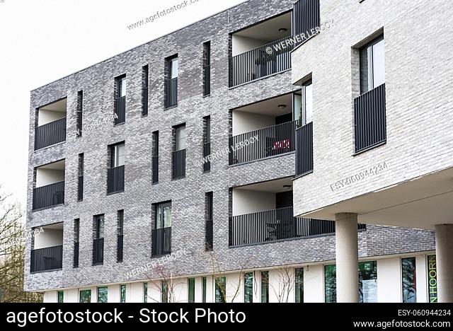 Zoutleeuw, Flanders / Belgium - View over modern apartments facades of the Old market square