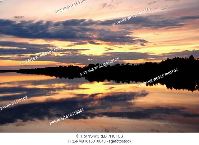 Sunset over the Irtysh river, Omsk city, Russia, Eurasia