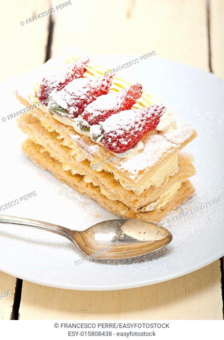 fresh baked napoleon strawberry and cream cake dessert