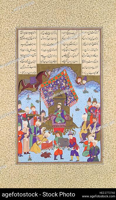 Afrasiyab on the Iranian Throne, Folio 105r from the Shahnama (Book of Kings).., ca. 1525-30. Creator: Bashdan Qara