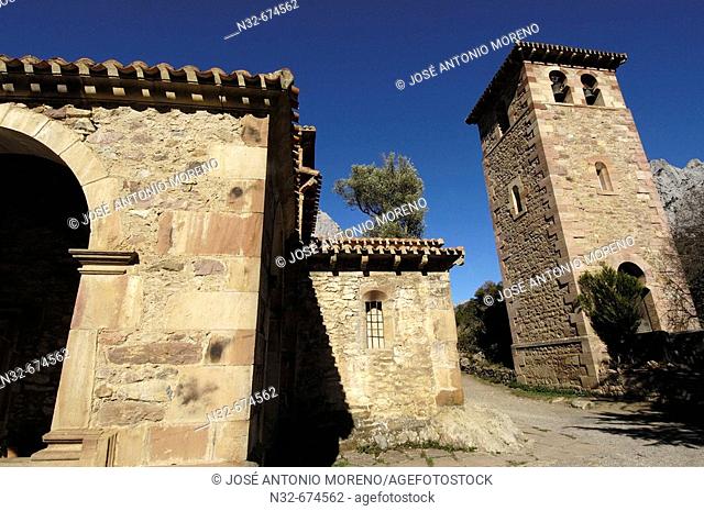 Mozarabic church (10th century) of Santa Maria de Lebeña, Lebeña. Liébana valley, Cantabria, Spain