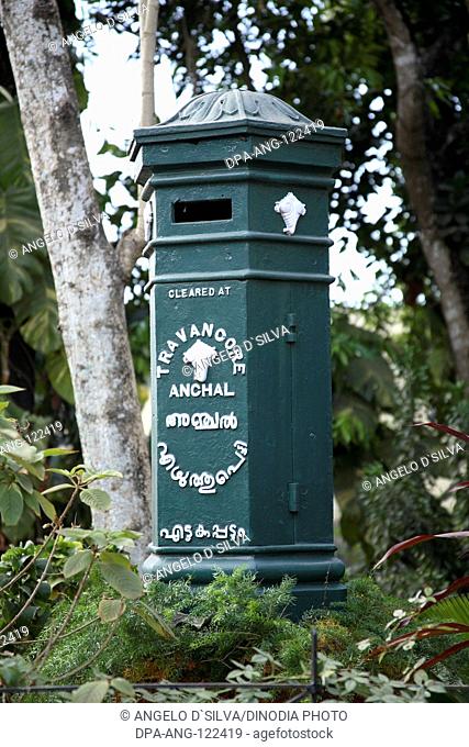 Old letter box mentioning Cleared at Travancore Anchal displayed at Head Post Office ; Alappuzha ; Kerala ; India