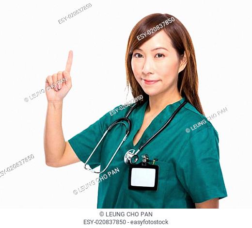 Doctor woman with finger up