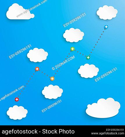 Timeline with clouds on the blue background. Eps 10 vector file