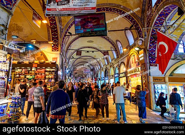 Shops inside Grand Bazaar in Istanbul, one of the largest and oldest covered markets in the world