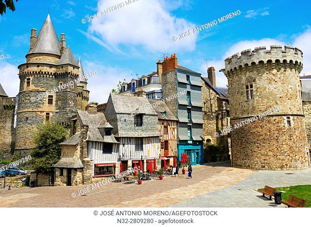 Vitre, Castle and typical Houses, Ille-et-Vilaine, Bretagne, Brittany, France