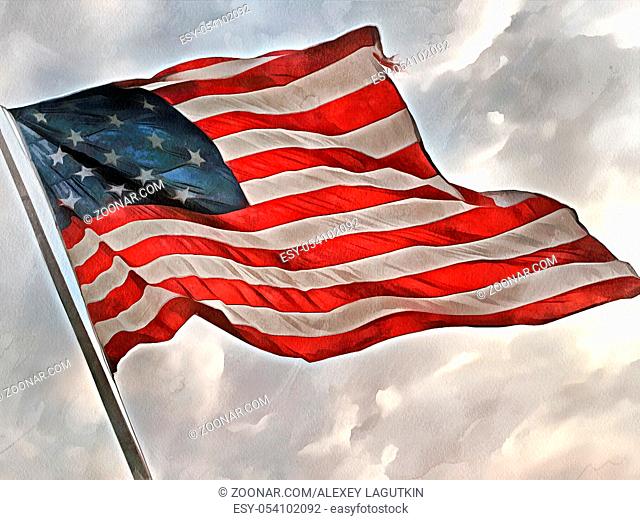 Flag of the United States of America. Full color illustration