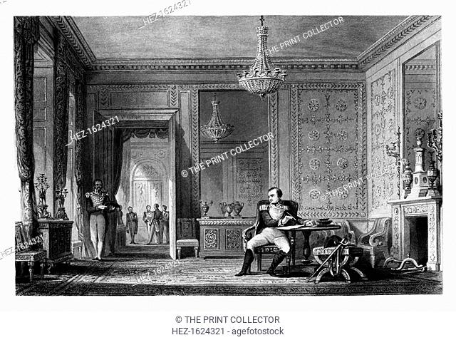 The Salon of Abdication, Fontainebleau, 1814, (1875). Napoleon abdicates at the Chateau de Fontainebleau in France