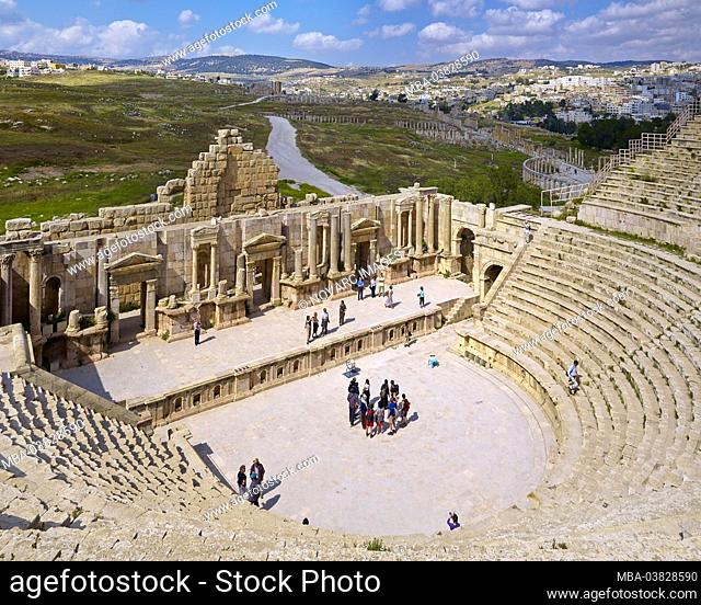 Southern theater in ancient Gerasa or Gerash, Jordan, Middle East