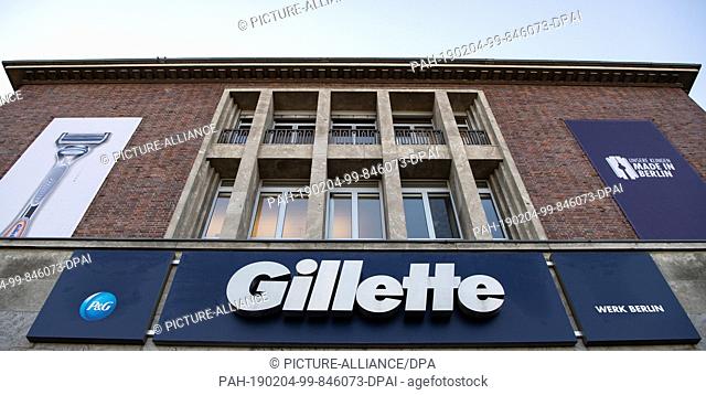 04 February 2019, Berlin: The main building of the Berlin factory of the shaver manufacturer Gillette. The Gillette plant in Berlin-Tempelhof produces ""premium...