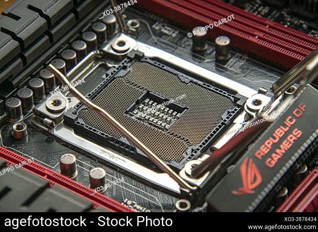 LOS ANGELES, USA: Detail of a Cpu socket in a motherboard of a gaming pc