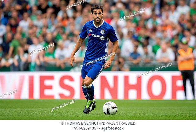 Chelsea's Cesc Fabregas in action during a soccer test match between SV Werder Bremen and FC Chelsea at Weserstadion in Bremen, Germany, 7 August 2016