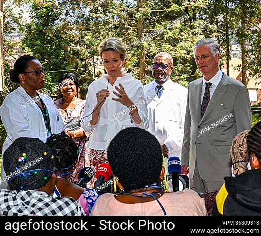 Queen Mathilde of Belgium, DRC Congo doctor Denis Mukwege and King Philippe - Filip of Belgium pictured during a visit to the Panzi hospital