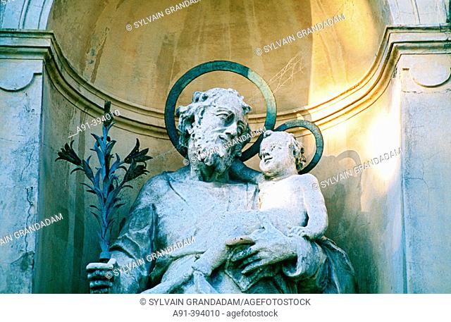 Detail of a St Joseph statue and Jesus at the Charles church (Karlskirche). Vienna. Austria
