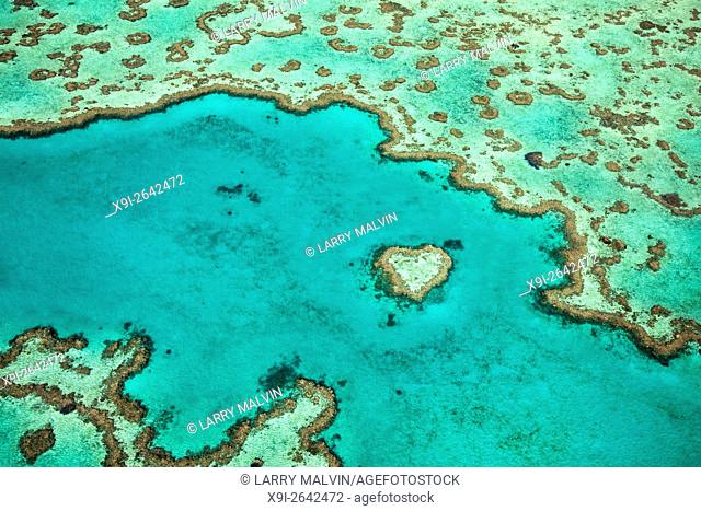 View of Heart Reef, a unique coral formation located in the Great Barrier Reef, Queensland, Australia