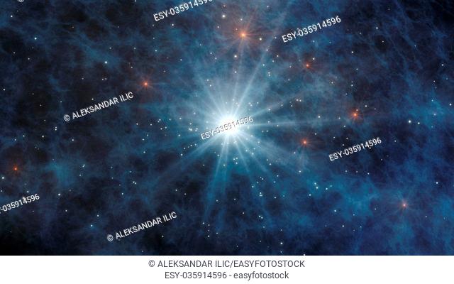 Universe with stars and galaxies in outer space showing the beauty of space exploration 3D Rendering