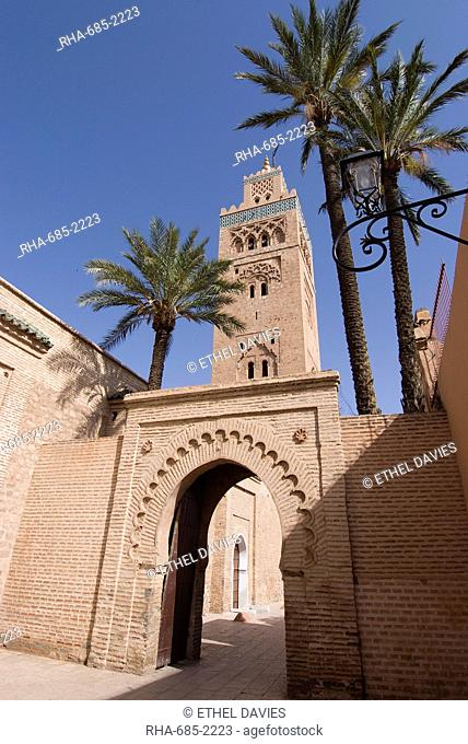 The Koutoubia Mosque Booksellers' Mosque, the landmark of Marrakech, Morocco, North Africa, Africa