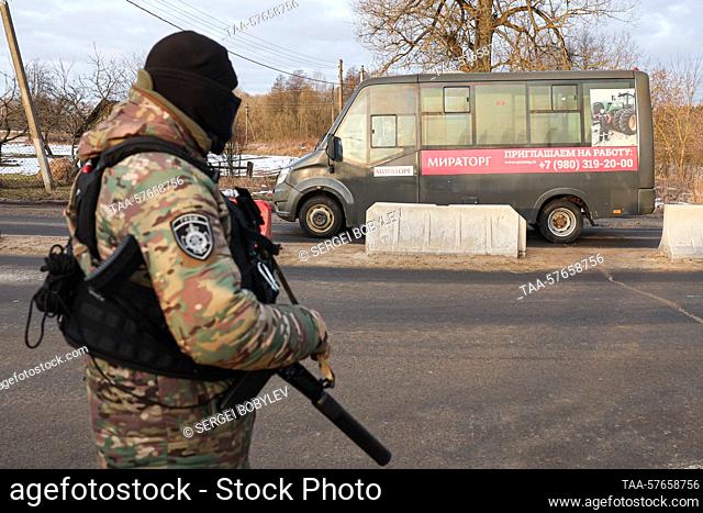 RUSSIA, BRYANSK REGION - MARCH 3, 2023: A checkpoint in the village of Sachkovichi. On 2 March 2023, a group of Ukrainian saboteurs crossed the border into...