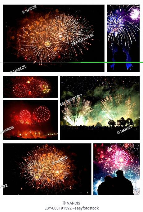 Collage of exploding fireworks