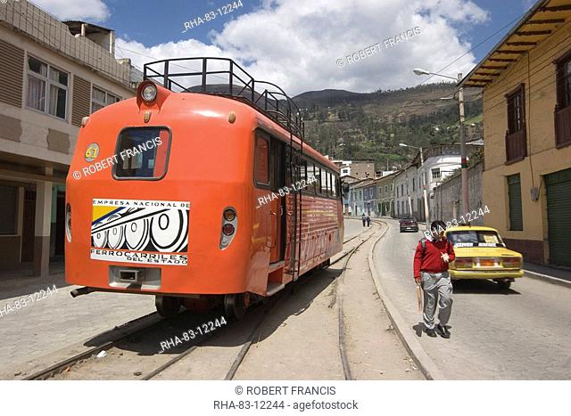 The express alternative to the famous El Nariz del Diablo The Devil's Nose train ride, in this busy market town, Alausi, Chimborazo Province, Central Highlands