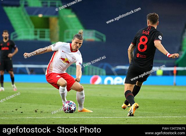 firo Champions League Lisbon, 08/13/2020, football, UEFA Champions League, quarter-finals, RB Leipzig - Atletico Madrid, In the picture left to right: Marcel...