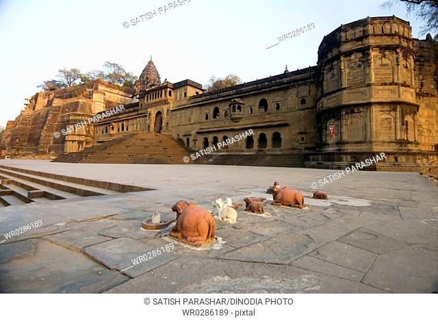 Maheshwar ghat temple fort and palace on bank of river Narmada , Madhya Pradesh , India