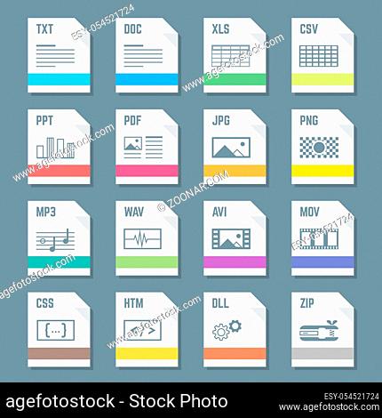 vector various flat style light colors file formats icons with symbols
