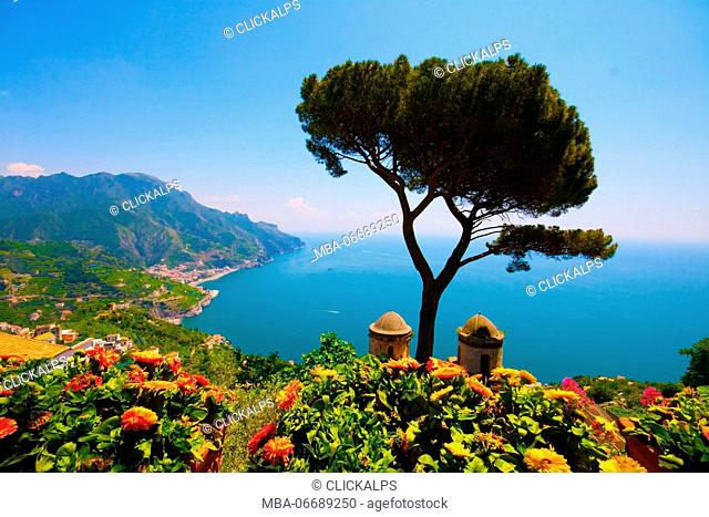 Ravello, Campania, Salerno, beautiful Town on the Amalfi Coast.View from Villa Rufolo