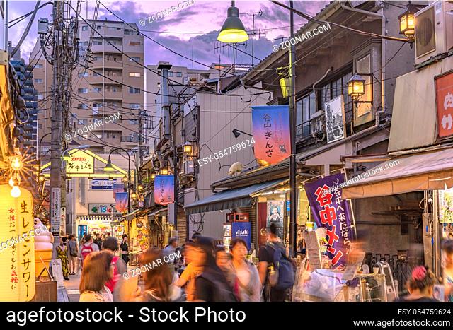 Retro old-fashionned shopping street Yanaka Ginza famous as a spectacular spot for sunset and also named the Evening Village