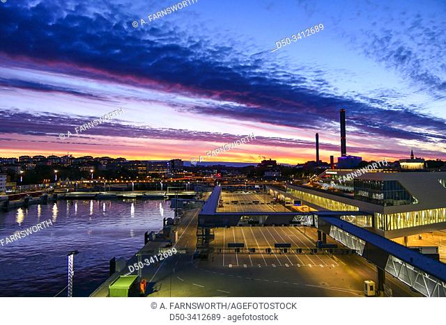 Stockholm, Sweden Frihamnen, the port of Stockholm at sunset