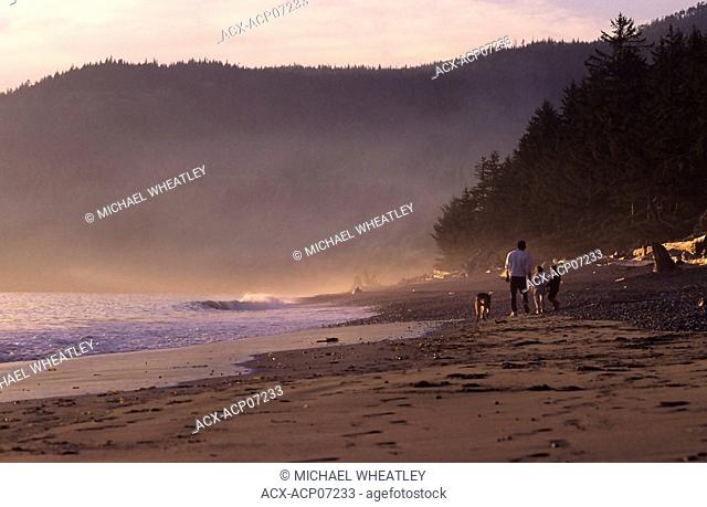 Family on beach, French Beach Provincial Park, British Columbia, Canada