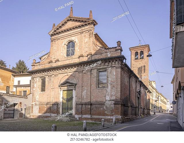 view of old san Pietro church , shot in bright winter light at Cremona, Lombardy, Italy