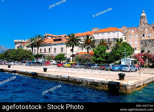 Pier of Korcula old town, Croatia. Korcula is a historic fortified town on the protected east coast of the island of Korcula